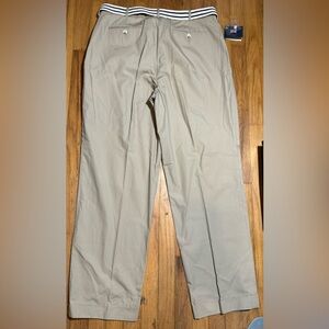 T Harris London Pants Mens 38x32 Beige Belted Cuffed Chino Pleated Khakis